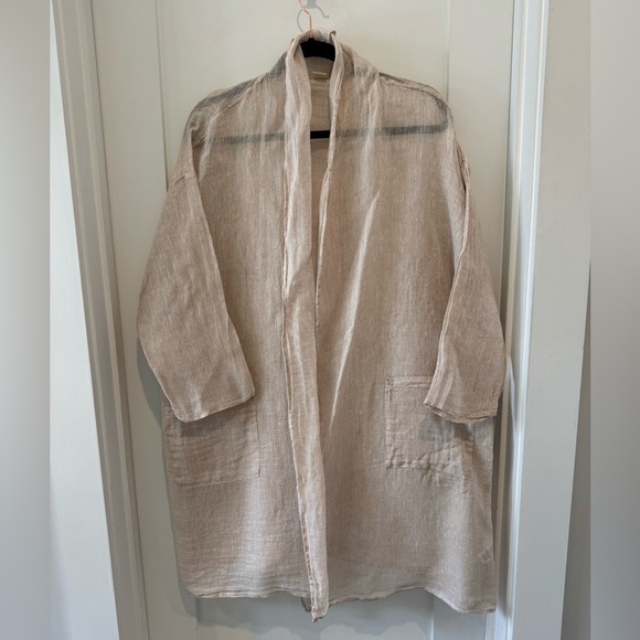 Magaschoni size Medium M open 100% linen long cardigan / duster light pink - Picture 1 of 9